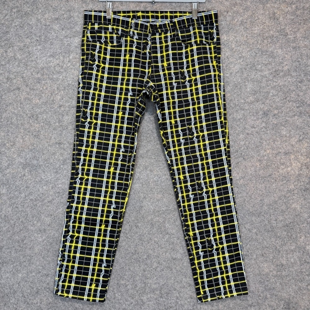 Kenzo Waves Lightning Jeans Adult 32 Zig Zag Plaid Designer Japan Yellow Paris